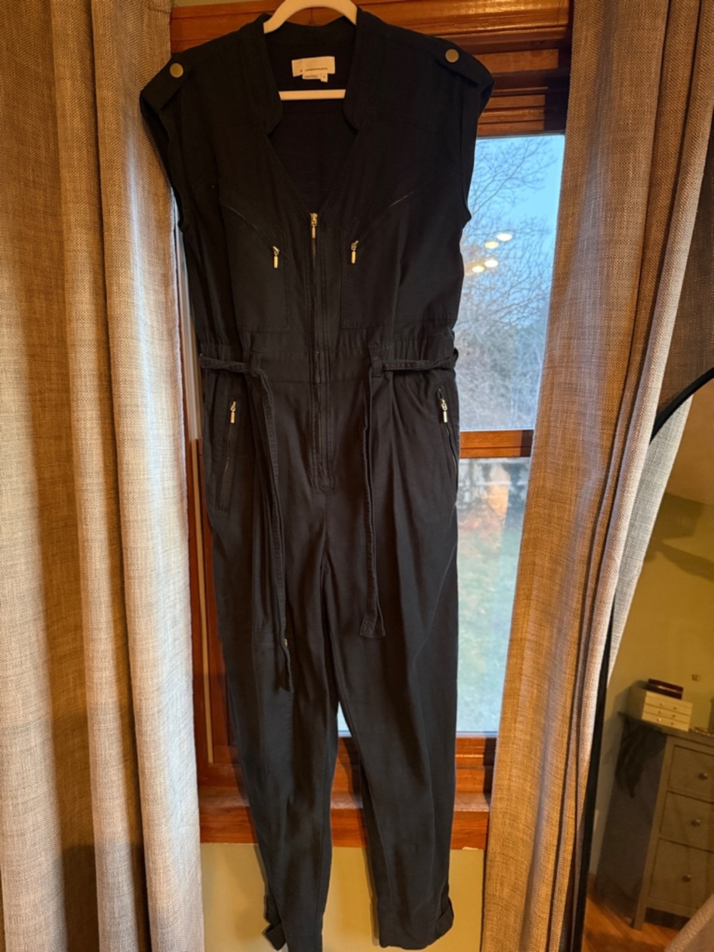 Anthropologie Black Sleeveless Utility Jumpsuit with Drawstring Waist